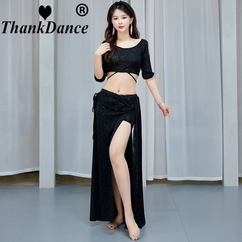 Conjunto de trajes de dança do ventre coreano, roupa com saia superior, tamanho ml xl para mulheres adultas, treinamento pessoal, roupas de prática oriental