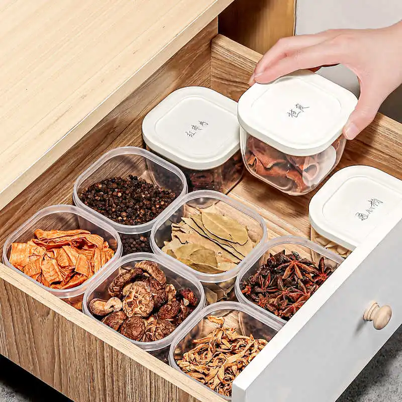 Square Spice Storage Box Moisture-proof Anise Cinnamon Chili Seasoning Storage Box Household Candy Nut Storage Boxes