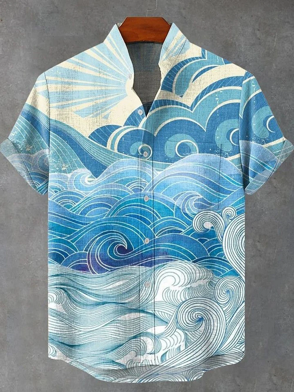 

Men's Short-Sleeve Shirt Natural Wave High-Definition 3D Printed Shirt Hawaiian Vacation Outdoor Business Social Men's Clothing