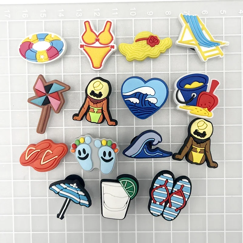 1Pcs Happy Beach PVC Shoe Charms Wave Slippers Lounge Chairs Buckle Accessories Cute Garden Shoes Upper Pins Decoration