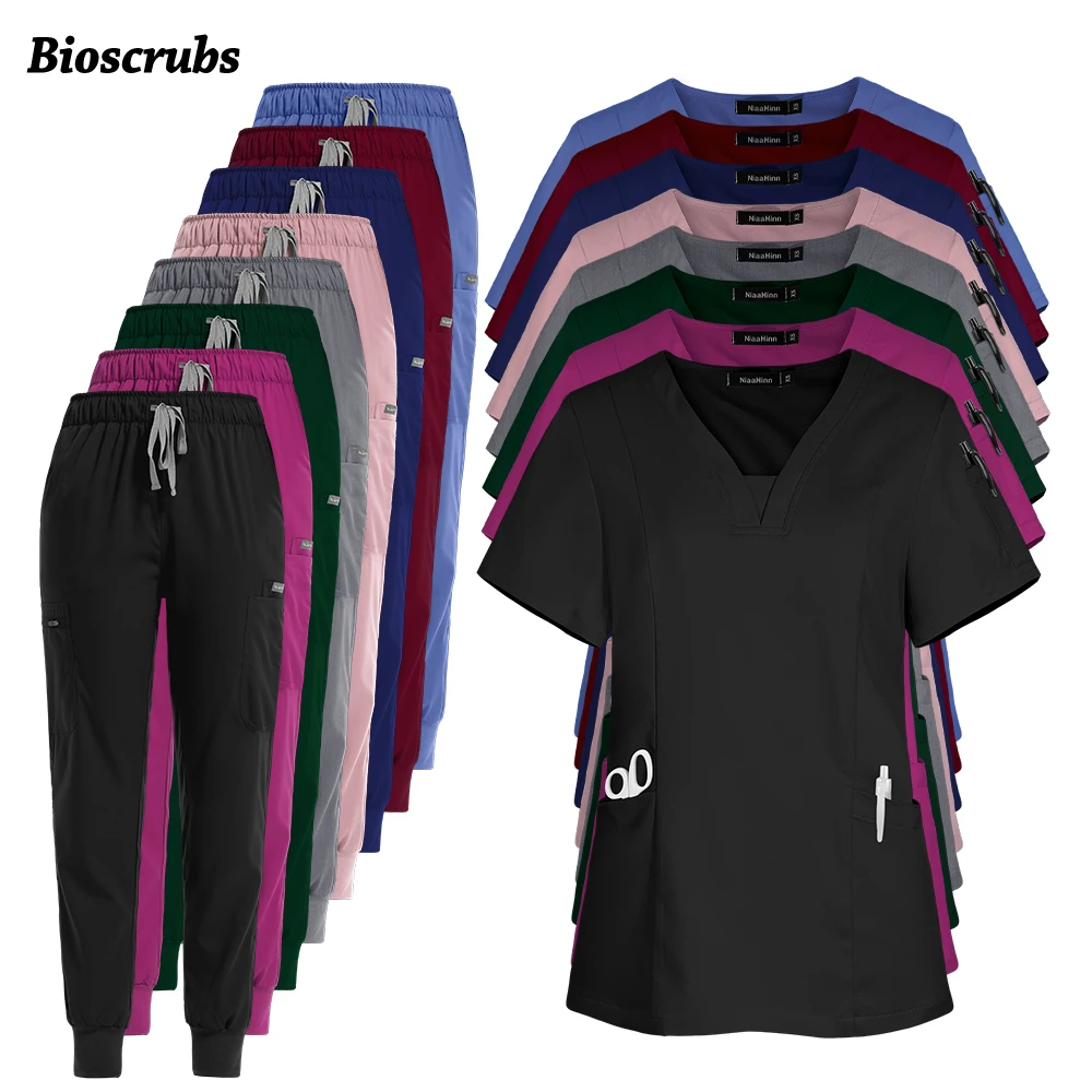 V-Neck Short Sleeve Elastic Scrub Set Unisex Medical Doctor Surgical Overalls Operating Room Workwear Clinical Clothes for Nurse