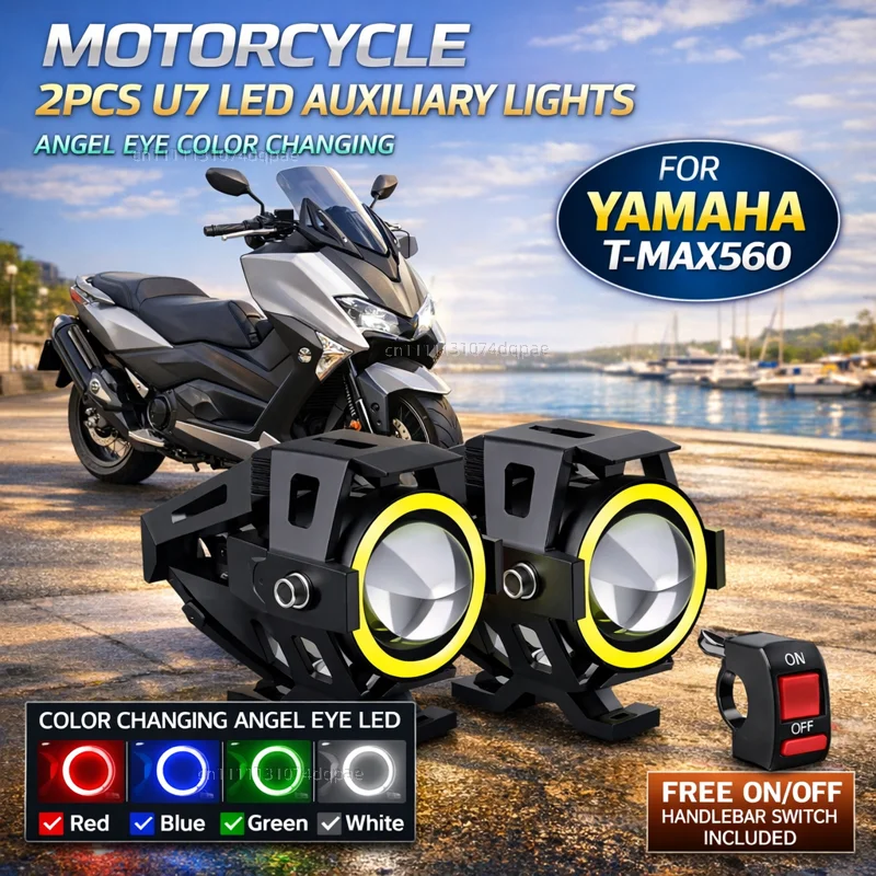 Waterproof Motorcycle LED Headlight 3000LMW U7 Motorbike LED Driving Fog Spot Light with Switch For YAMAHA T-MAX TMAX 560 T max