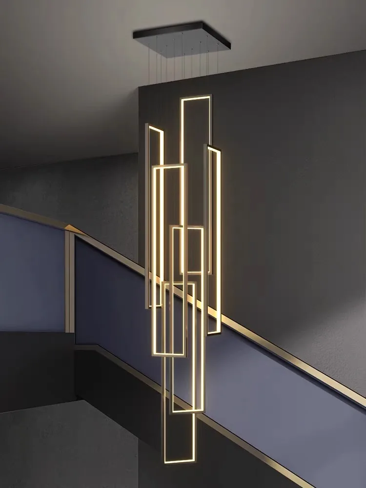 Modern LED Stair long chandelier Geometry villa duplex Pendant Lamps Luster Nordic luxury loft living room Hanging Light Fixture