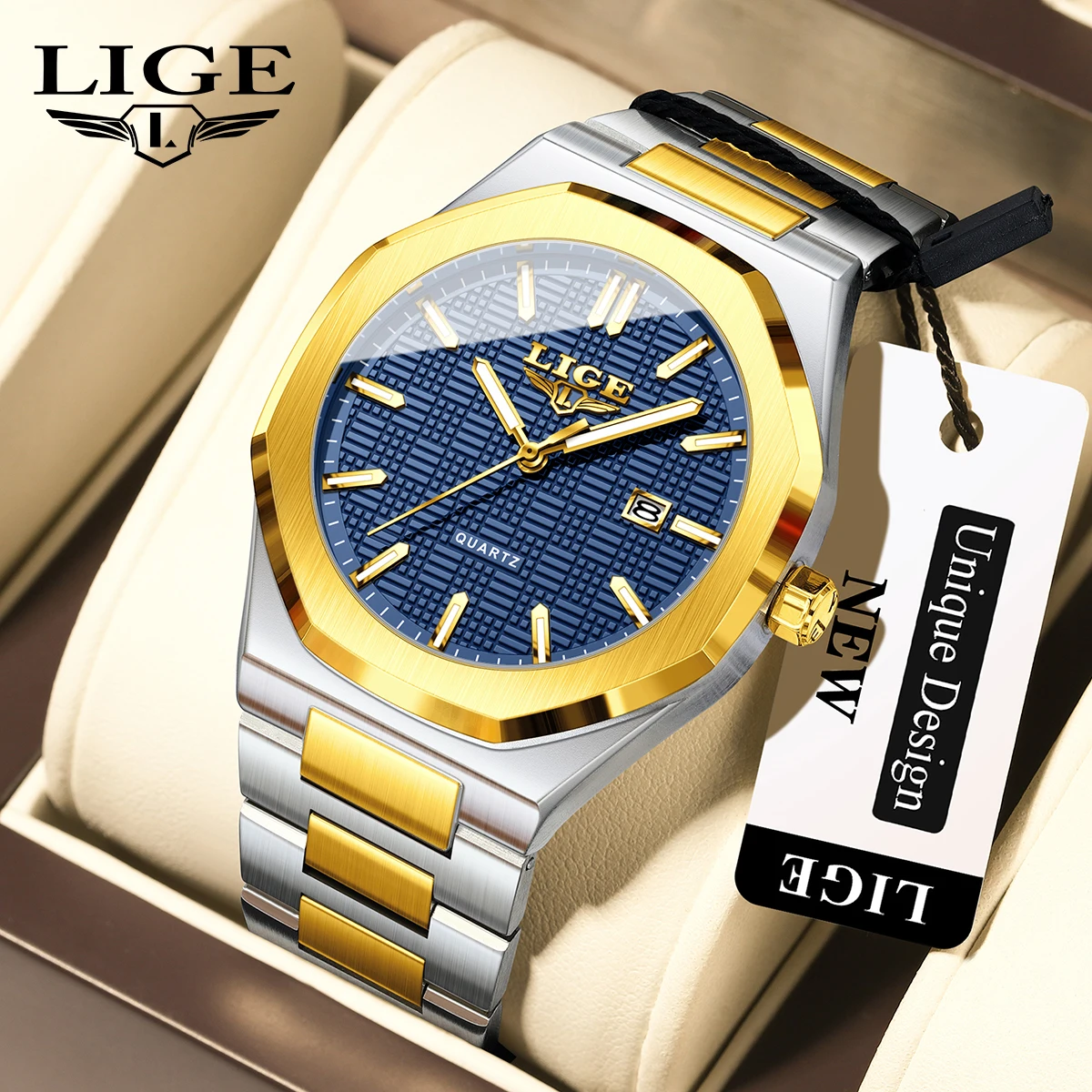 LIGE Bestseller Quarz-Armbanduhren für Herren Schlichte Modische Wasserdichte Herrenuhren Original Stahlarmband Leuchtende Männeruhr