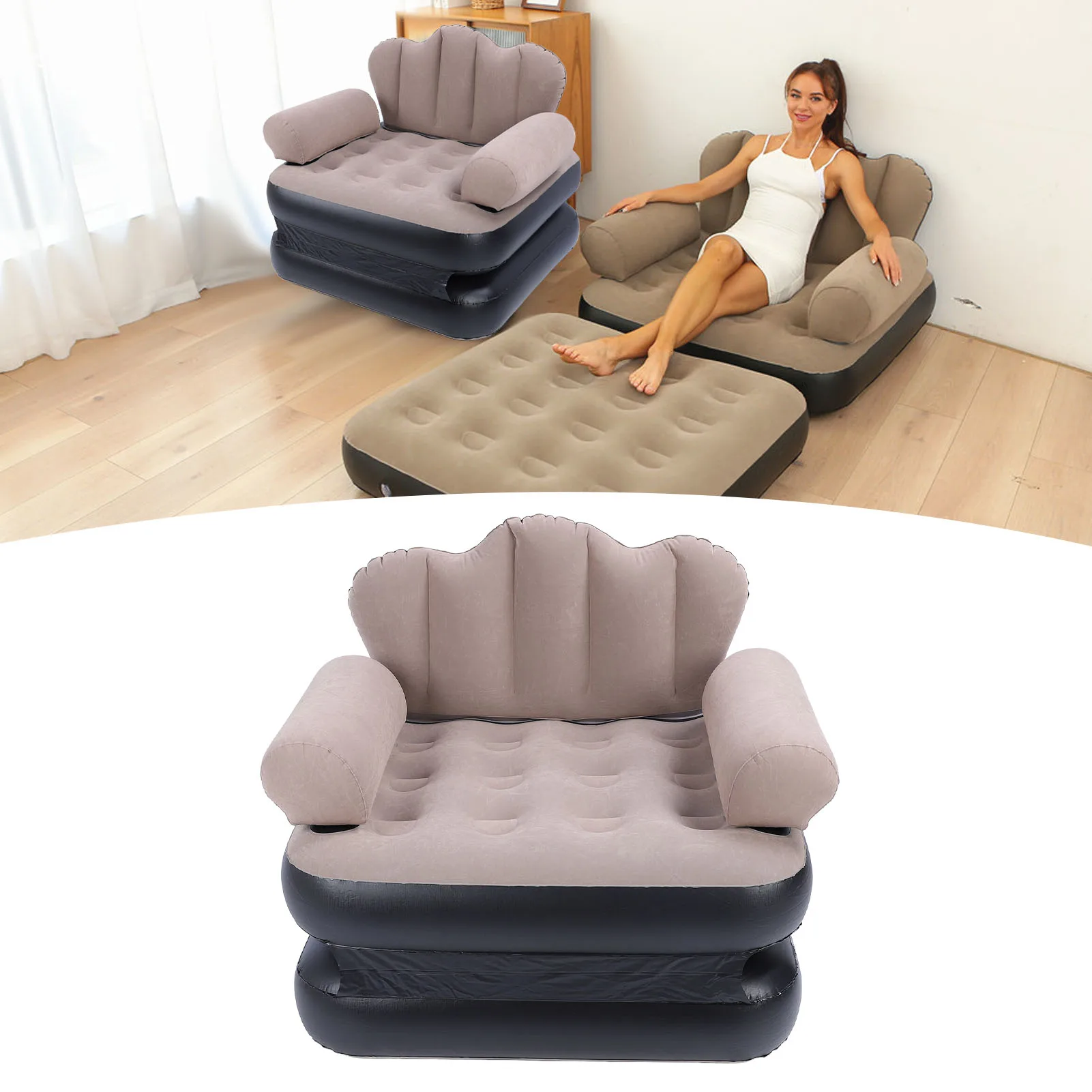 Blow Up Couch Mattress Coffee Inflatable Sofa Bed Wearable Foldable Portable Thickened Flocked PVC Soft for Camping for Travel