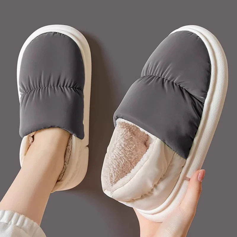 شباشب قطنية رجالية للخريف والشتاء مع كعب حقيبة وأحذية قطنية صوفية دافئة ومقاومة للماء وكبيرة الحجم