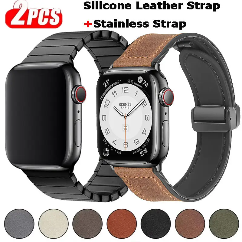 

Magnetic Silicone Strap For Apple Watch Series 10 9 8 7 Band 46mm 42mm 44 40 45 41mm Stainless Bracelet For IWatch Ultra 2 49mm