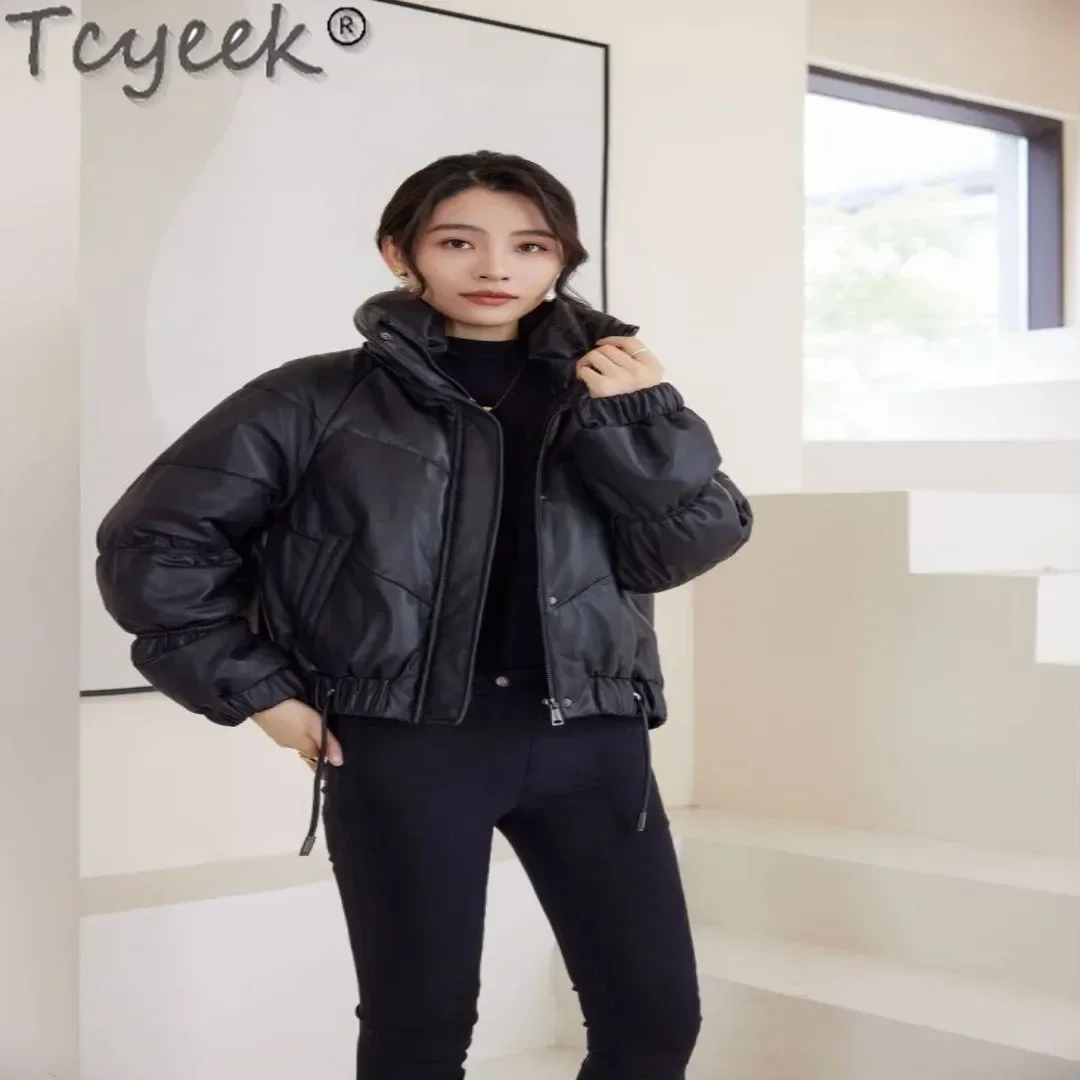 Tcyeek Genuine Leather Sheepskin Coat for Women 2024 Short Down Jacket Winter Jackets Outerwear Leather Jackets Woman Loose Fit