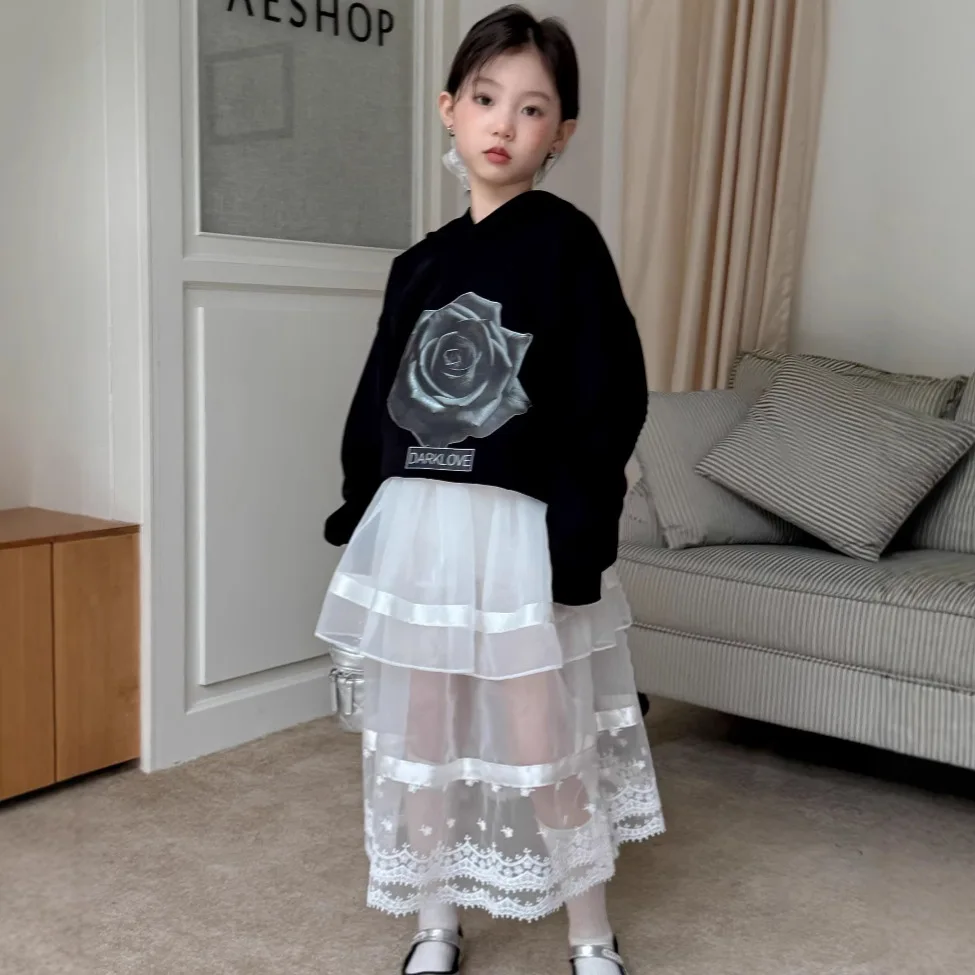 Children's Hoodie 2025 Spring New Style Girls' Flower Printed Hooded Hoodie Korean Version Children's Treasure Pullover Top