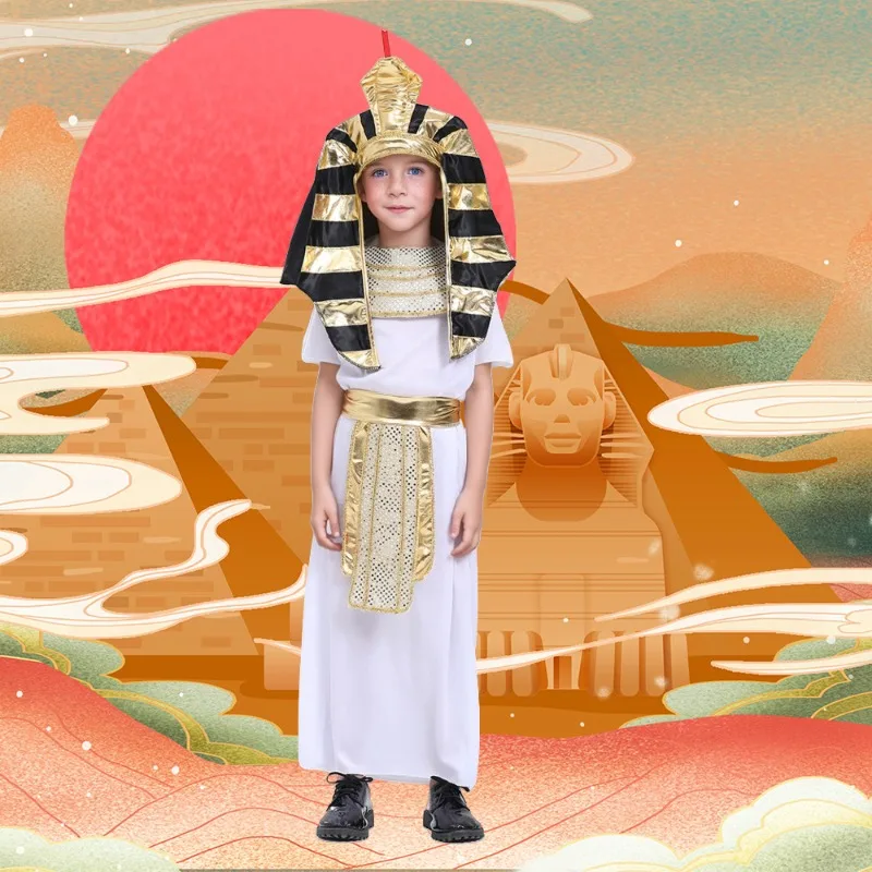 Kids Egyptian Pharaoh King Costume Ethnic Theme Role Play Dress Up Formal Gown view 2
