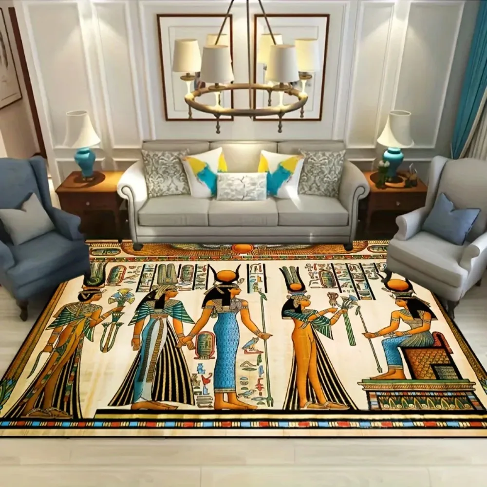 Egyptian Cleopatra Art Mat - Ancient Queen Rug for Living Room, Bedroom & Nursery, Machine Washable Outdoor Decor Carpet