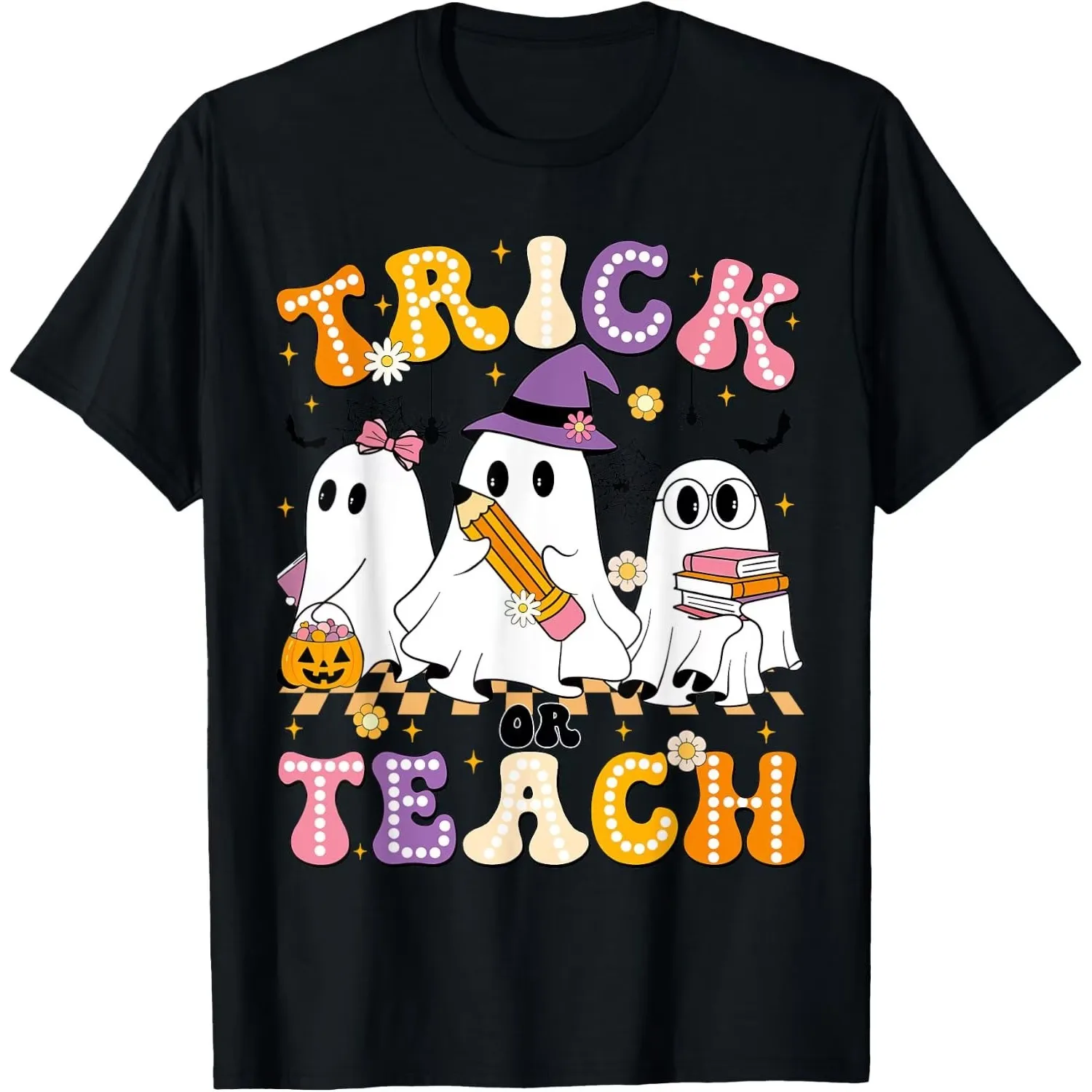 Women’S And Men’S Trick Teach Boo Ghost Crew T Shirt Size S-5XL