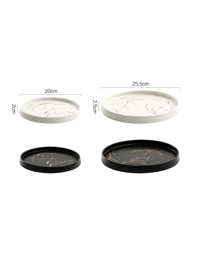 European-style Marbled Ceramic Storage Tray Black and White Round Jewelry Aromatherapy Cosmetics Storage Home Dessert Snack Tray