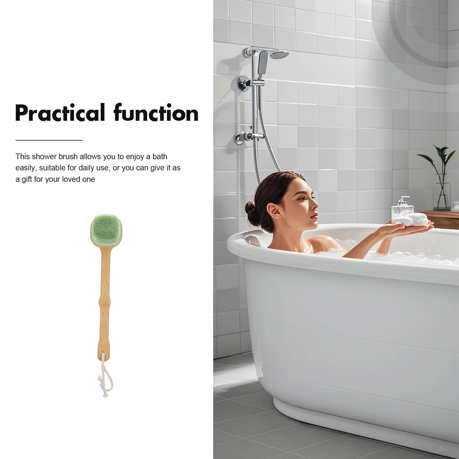 

Silicone Back Scrubber Long Handle Bath Brush With Hole Design For Hanging Durable Shower Body Scrubber Brush For Daily Bathing