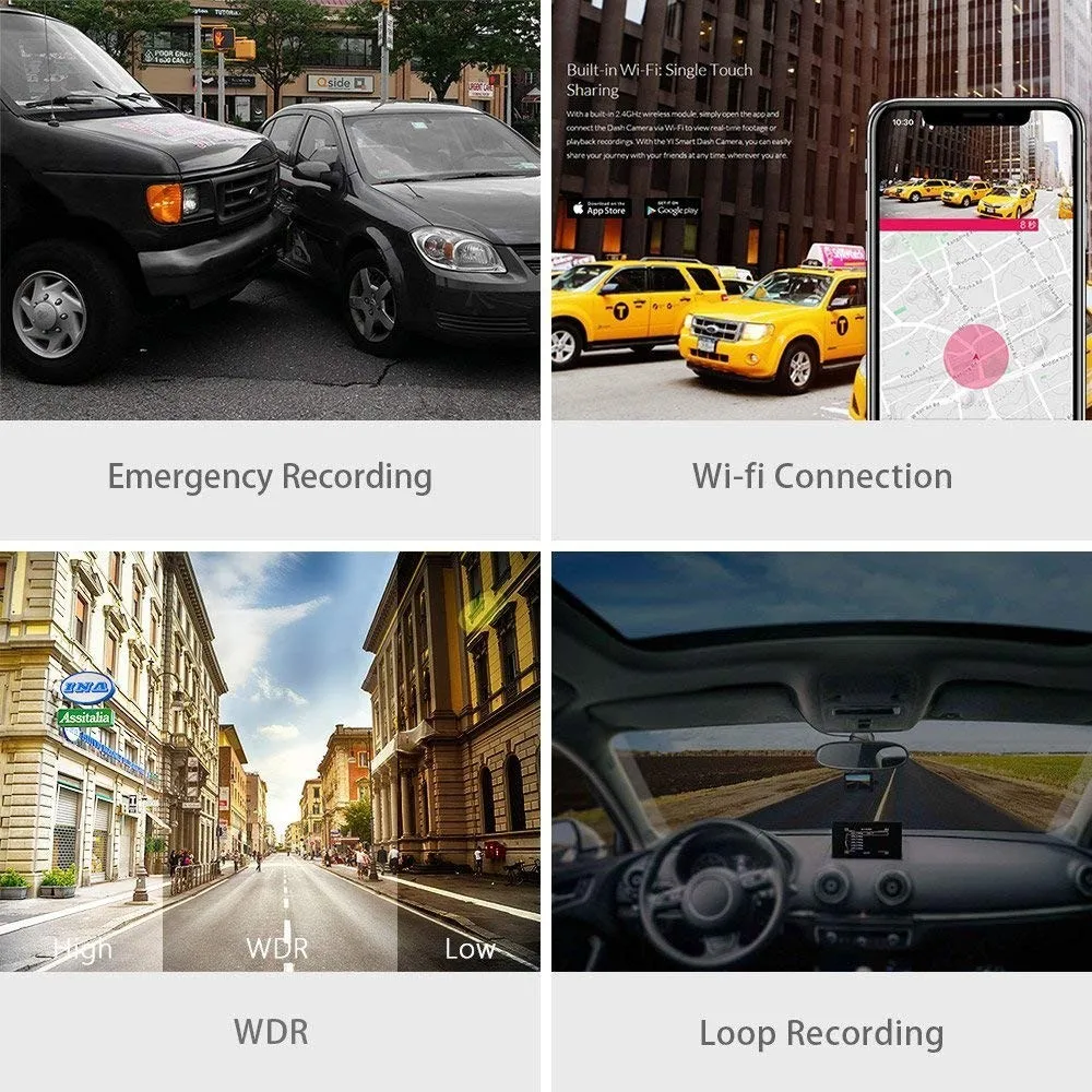 YI Smart Dash Cam pour voiture, écran Full HD 2.7 P, version chinoise, 1080
