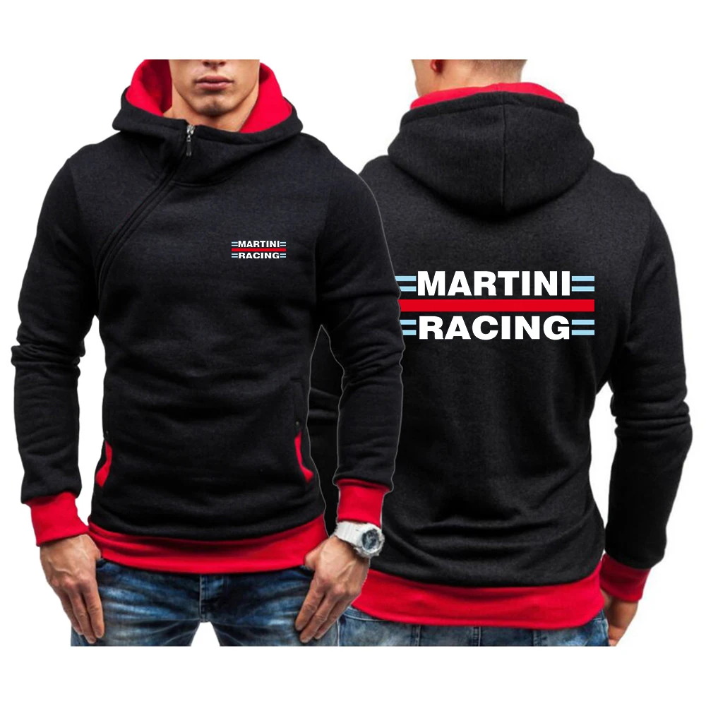 

2023 Man's Spring Autumn Martini Racing Logo Print Casual Diagonal Zip Design High Quality Sweatshirts Fashion Patchwork Hoodies