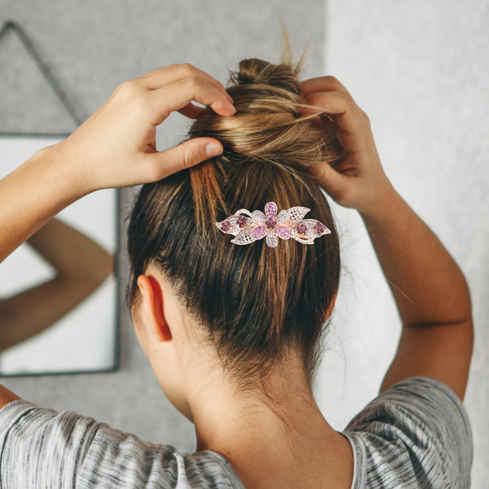 

Rhinestone Hairpin Large Size Pink Spring Ponytail Clip Flower Hair Accessories Vintage Clips For Girls Hair Decorations