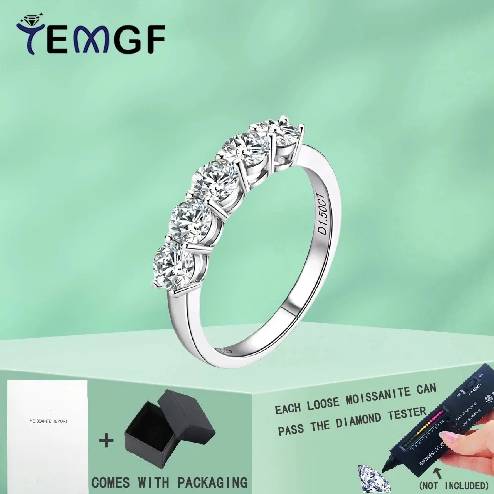 

TEMGF All 4mm/5mm Moissanite Rings 100% S925 Sterling Silver for Women Proposal Luxury Sparkling Fine Jewelry GRA Certification