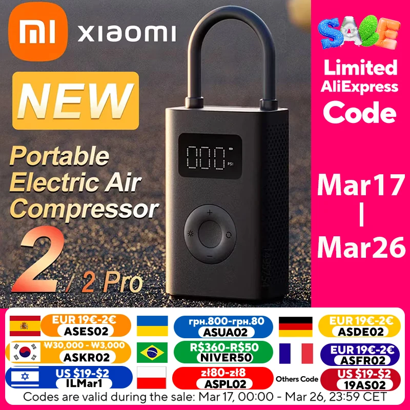 Xiaomi Mijia Air Pump 2 25%Speed Boost Mini Portable Electric Air Compressor Treasure 150PSI Type-C LED Multitool Inflator Xiomi