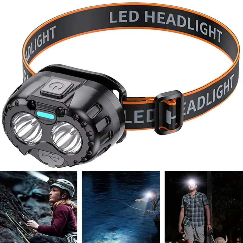 

1/2/4PCS Hands Free Headlamp with Motion Sensor Rechargeable LED for Outdoor Activities Fishing Camping Mining