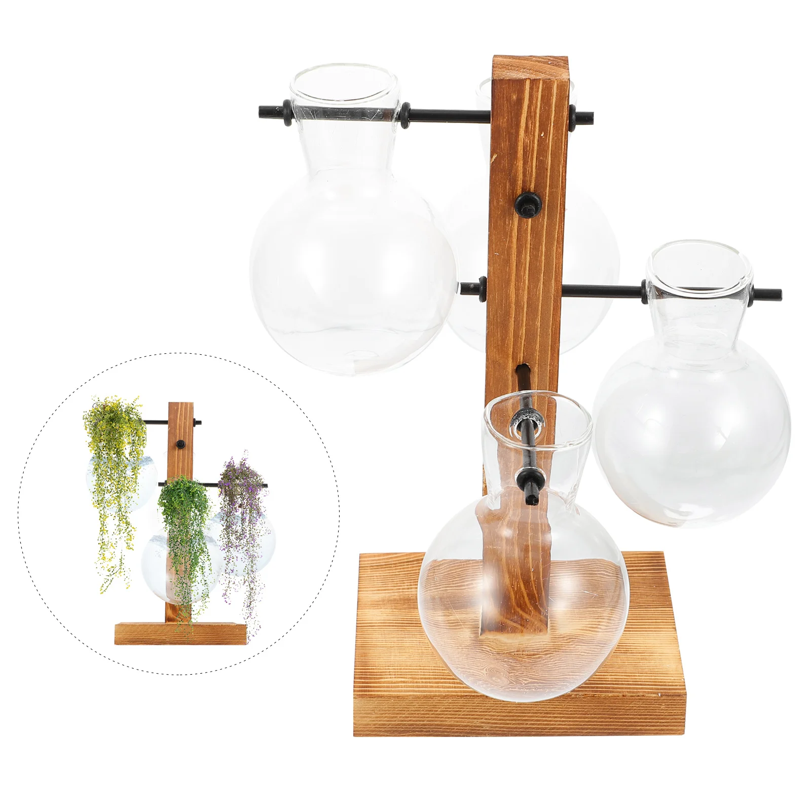 

Water Cultivation Glass Vase Wooden Stand Modern Desktop Decorative Vase For Home Office Plant Flower Arrangement