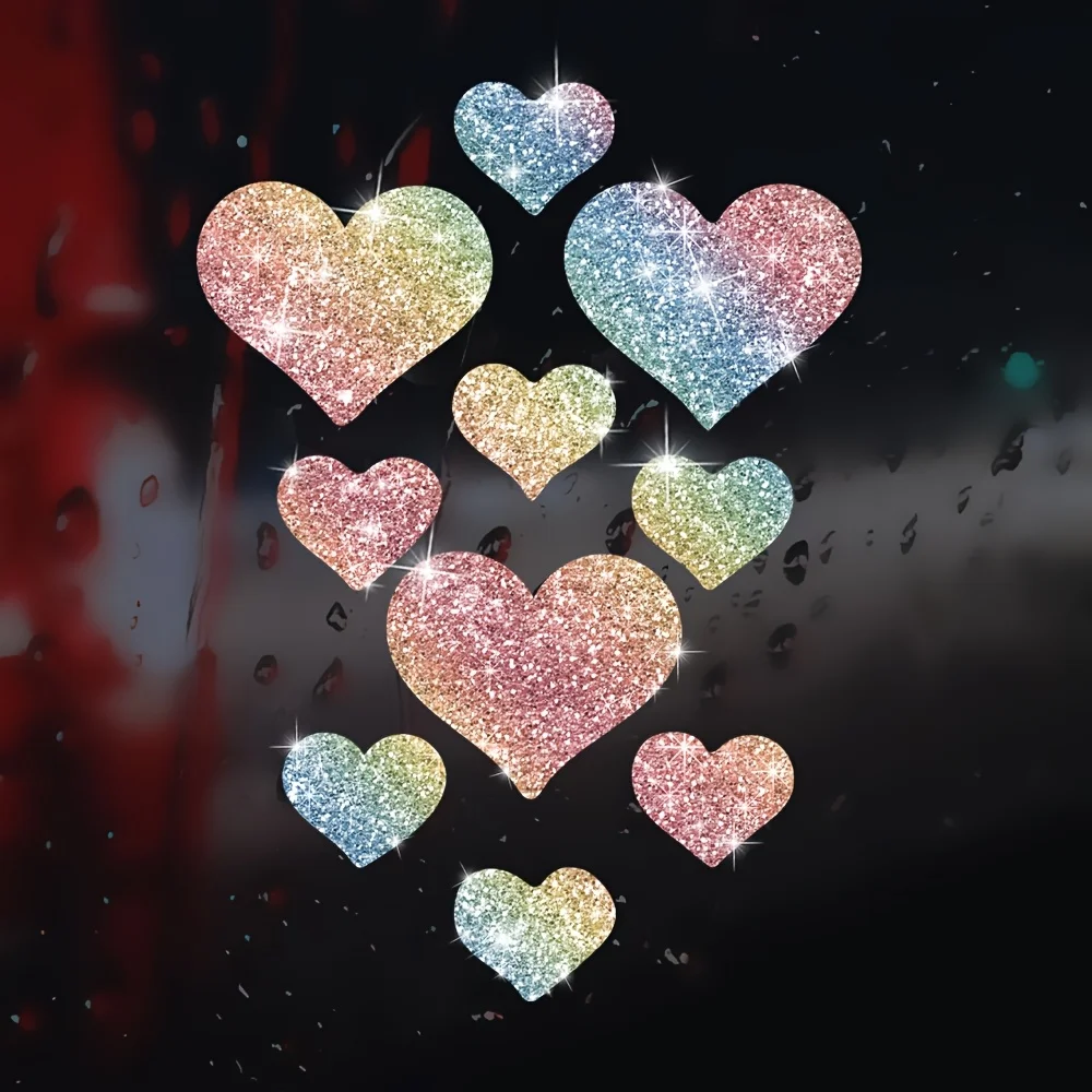 10PCS Heart Wall Stickers Sparkling Love Decals for Home Window Glass Mirror Bedroom Door Kitchen Fridge Laptop Farmhouse Decor