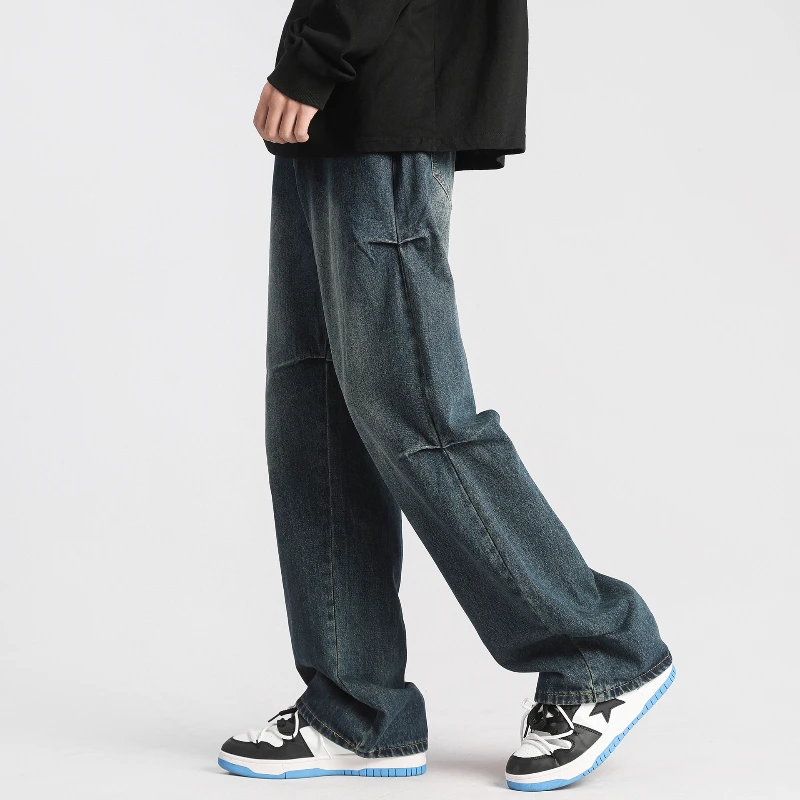 بنطلون جينز رجالي أمريكي عتيق Y2k ملابس الشارع الشهير بنطلون مستقيم مغسول موضة الصيف غير رسمية كاملة الطول من قماش الدنيم للرجال #3