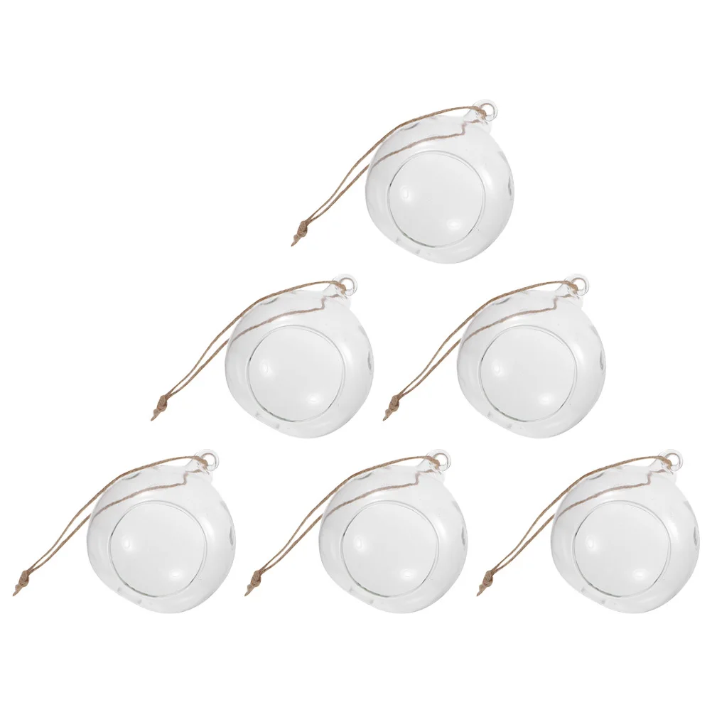

6Pcs Hanging Glass Bauble Holders Clear Tealight Holders Sphere Ball Decoration Wedding Party Tealight Holder