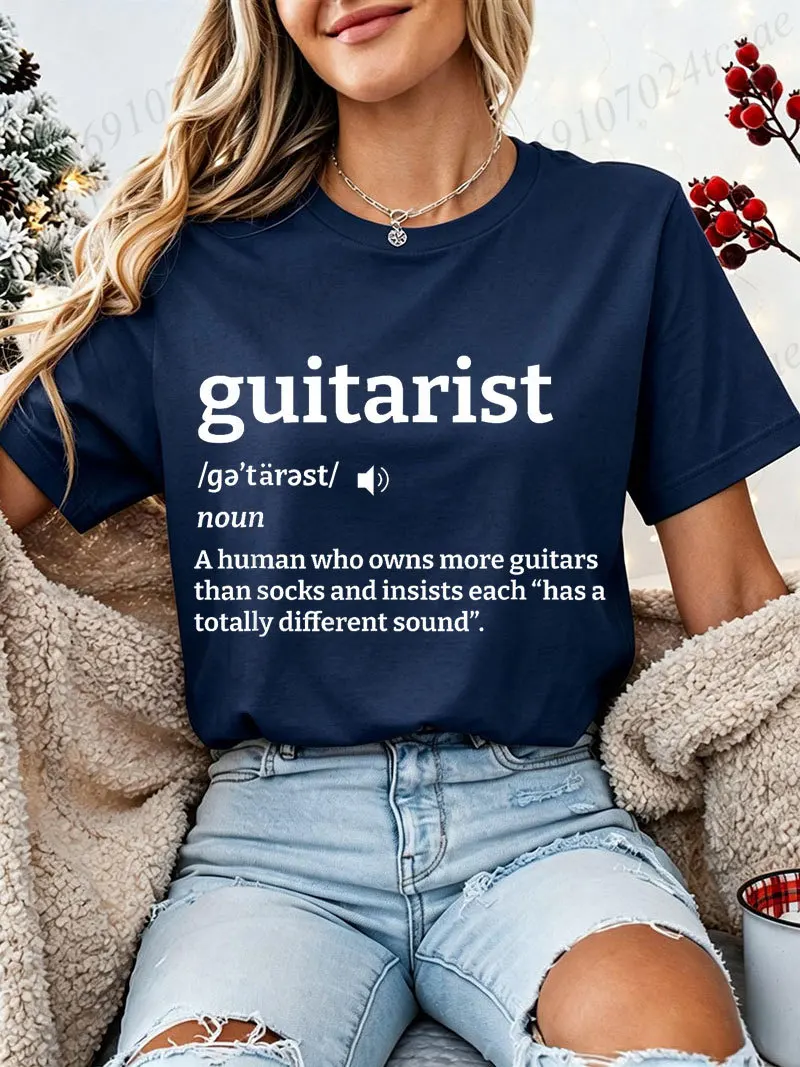 2026 New Casual T‑Shirt Funny Guitarist Dictionary Definition Print Tee Guitar Player Music Lover Gift Short Sleeve Graphic Tops