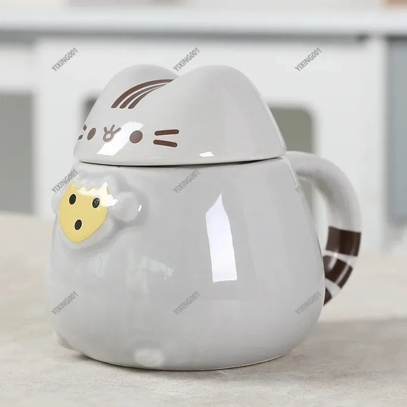 Small Size Ceramic Cat Tea Cup with Lid, Cartoon Guinea Pig Decorative Mug for Home Use