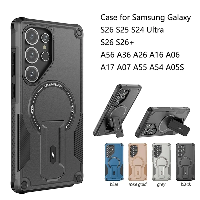 For Magsafe Wireless Charging Stand Armor Case For Samsung S25 S26 S24 Ultra S26+ A17 A07 A56 A36 5G A26 A16 A55 A54 A05S Cover