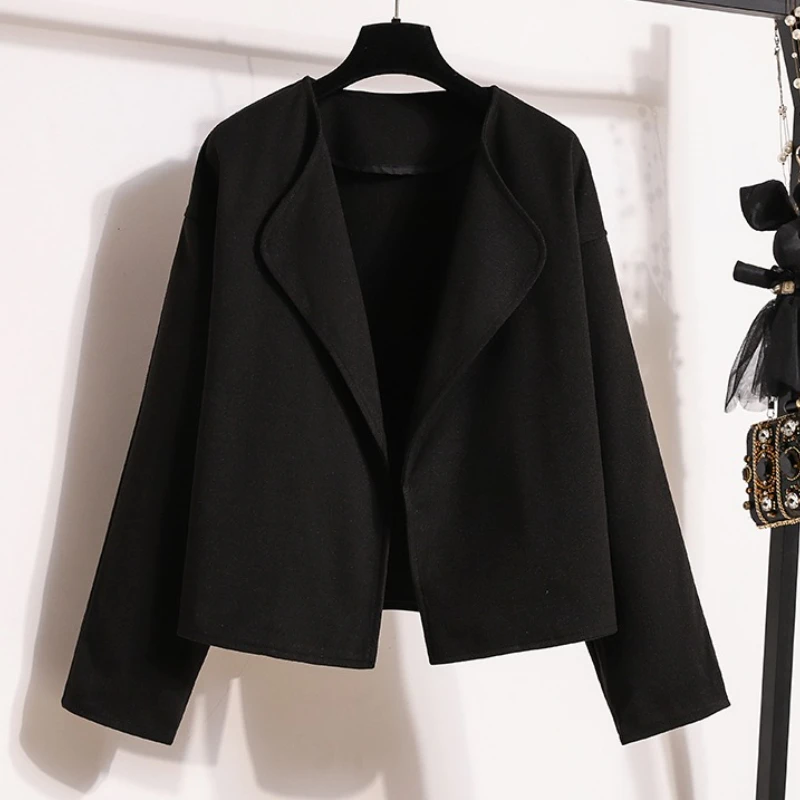 

Autumn Winter Long Sleeve Solid Short Plus Size Outwear Fashion Street 2025 Women Elegant Lapel Jacket Office Lady Casual Coats