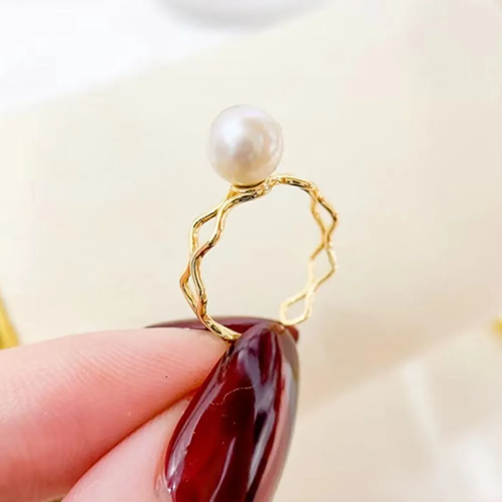 minimalist hollow out trendy Korean version open ring silver decoration South Sea pearl AAA 7-8mm  925s