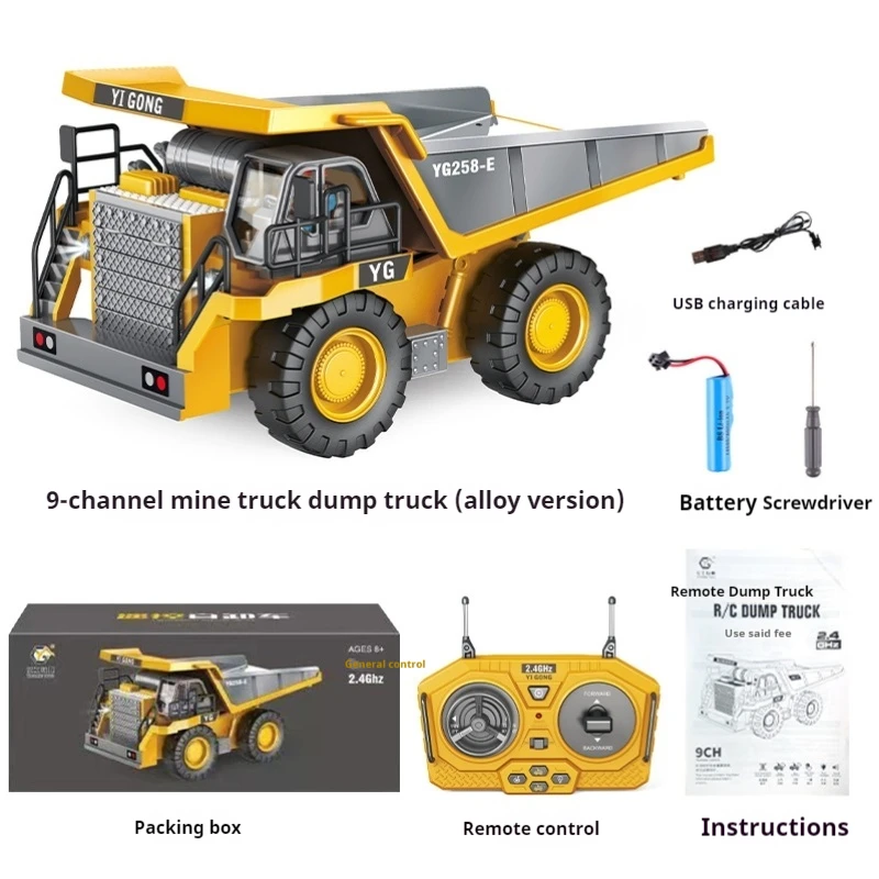 New 1:24 2.4g Rc Alloy Bulldozer Dump Truck High Tech Vehicle Engineering Cars Model Toys Collection Decorate Boys Birthday Gift