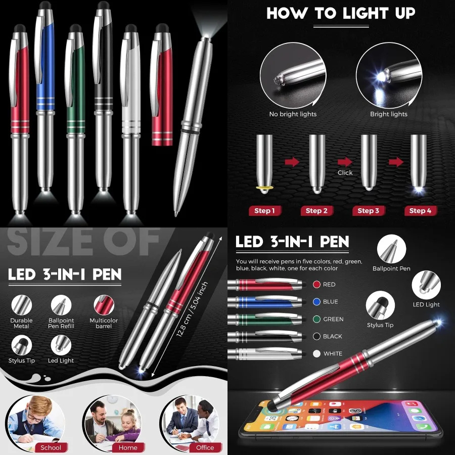 

5 шт. стилус для устройств с сенсорным экраном, многофункциональная емкостная ручка со светодиодным фонариком 3 в 1, невидимые металлические чернила тоже