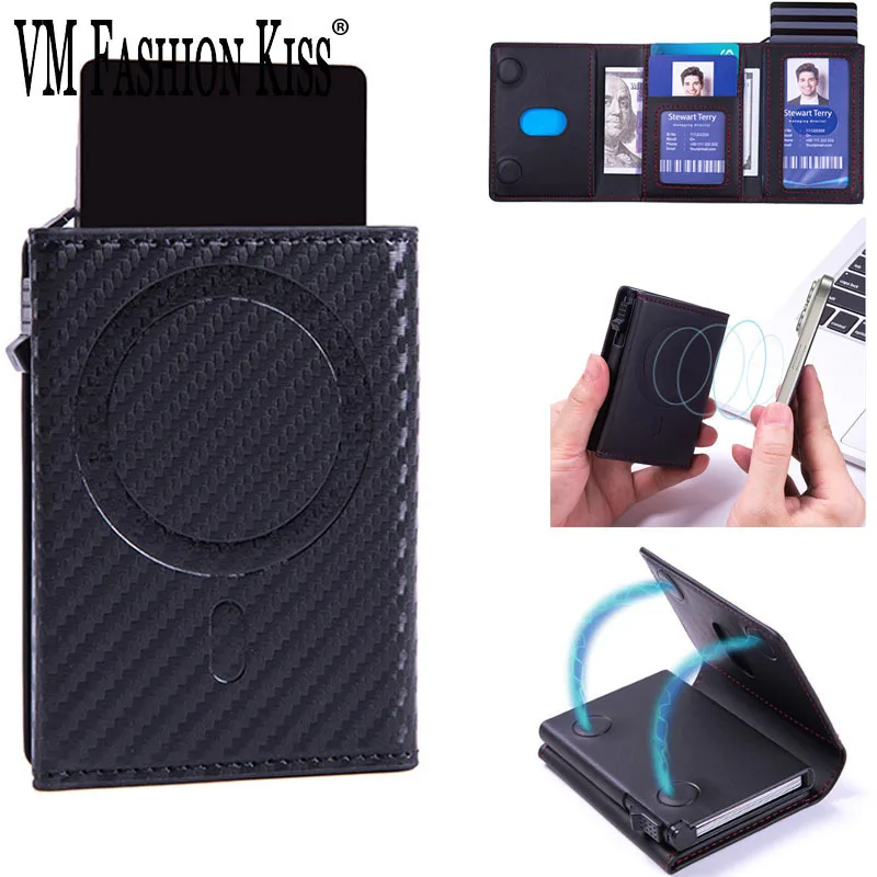 

VM FASHION KISS RFID Wallet For Men Case Card Holder PU Magnetic Pocket For IPhone 12 13 14 16ProMax 15Plus Bank ID Card Wallet