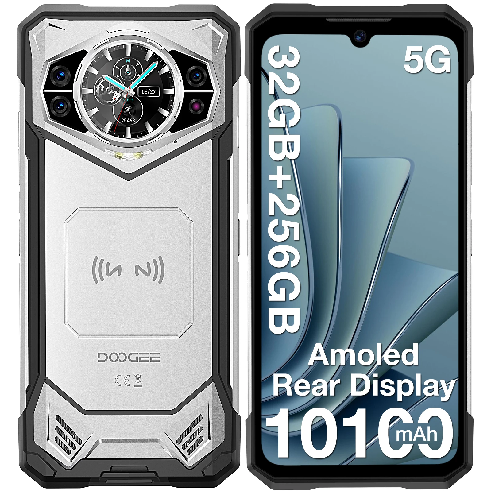 Globale versie DOOGEE S200 5G robuuste telefoon 32GB 256GB 1.32" AMOLED achterdisplay 10100mAh batterij 100MP AI camera smartphone NFC