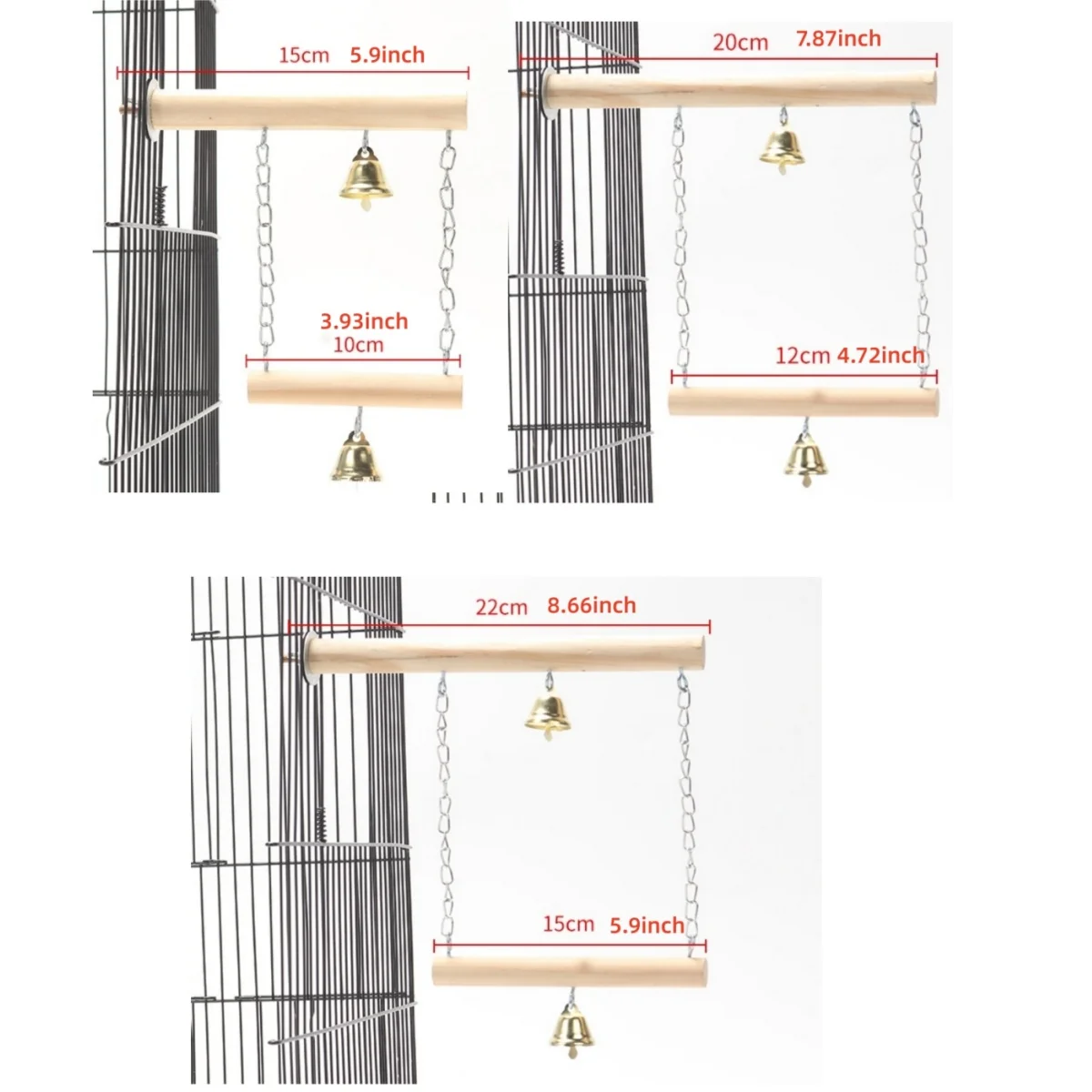 벨이 달린 이중 레이어 나무 스윙 브릿지 장난감, 애완 동물 새 훈련 그라인딩 앵무새 스탠드 랙 스윙 장난감 퍼치 케이지 액세서리