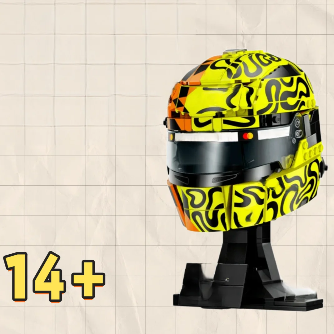 En stock 793 pièces Blocs de construction Casque Lando Norris Jaune Voiture de course Pilote de course Modèle Briques Jouets pour Cadeaux de Noël et d'Anniversaire