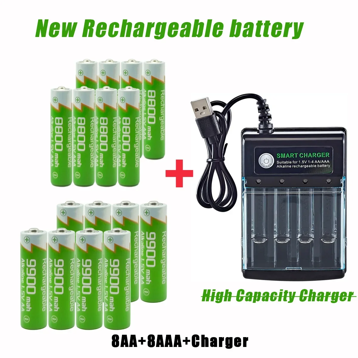 2026 New Original Rechargeable Battery 1.5V AA9900mAh+AAA8800mAh+Charger for Computer Clock Radio Video Game Digital Camera