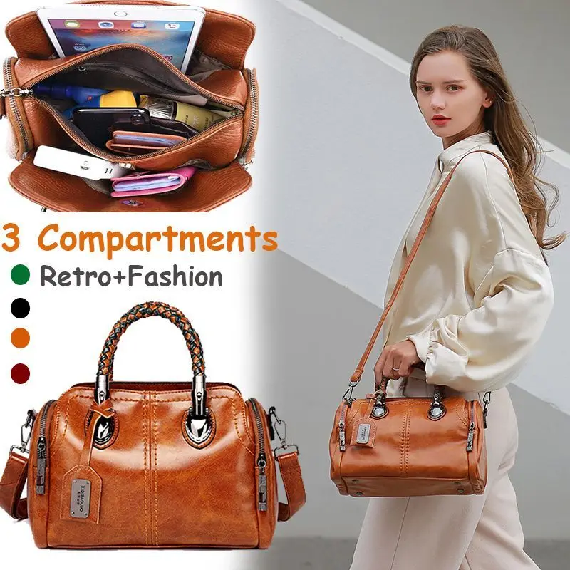 Crossbody Leather Bag 2022 New Export European Boston Women\'s Shoulder Bag Soft Leather Large Totes One Piece Delivery