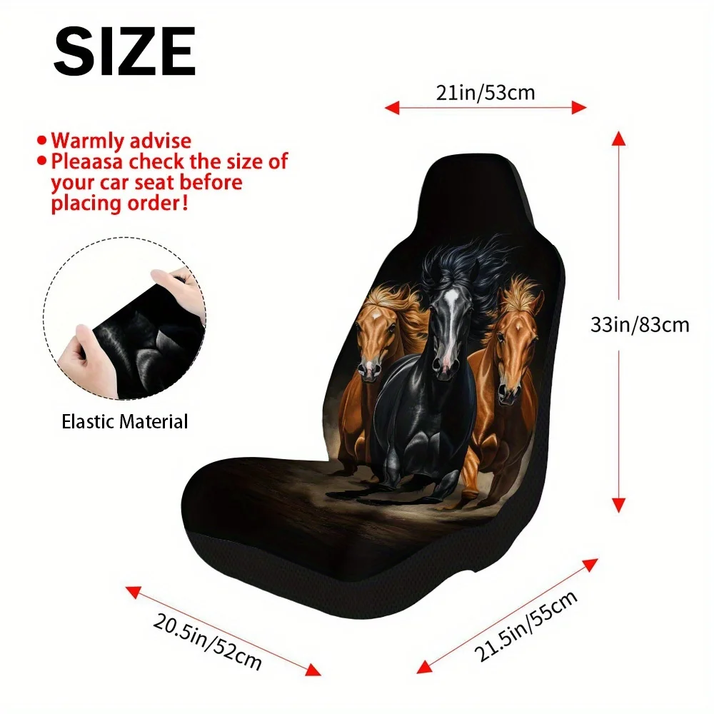 2pcs Galloping Horses Trio Print Car Seat Covers Set - Breathable Polyester, Fits Sedans, SUVs, Trucks, Hatchbacks - Stylish & C