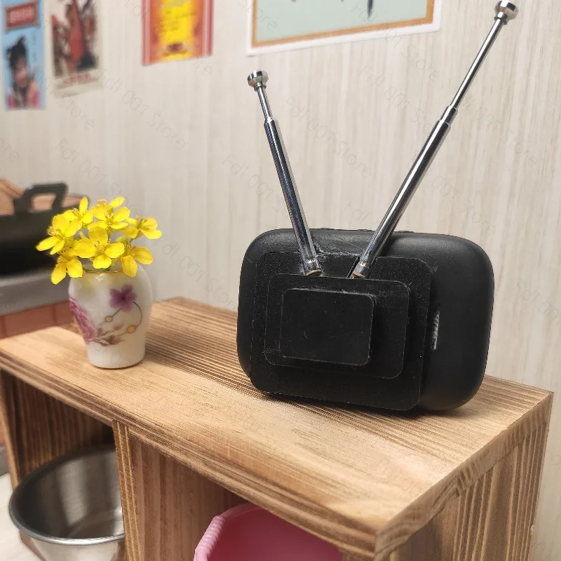 Miniature TV Model - Retro Style with Color Touch Screen for Dollhouse & Kitchen Decor, Customizable Video Content