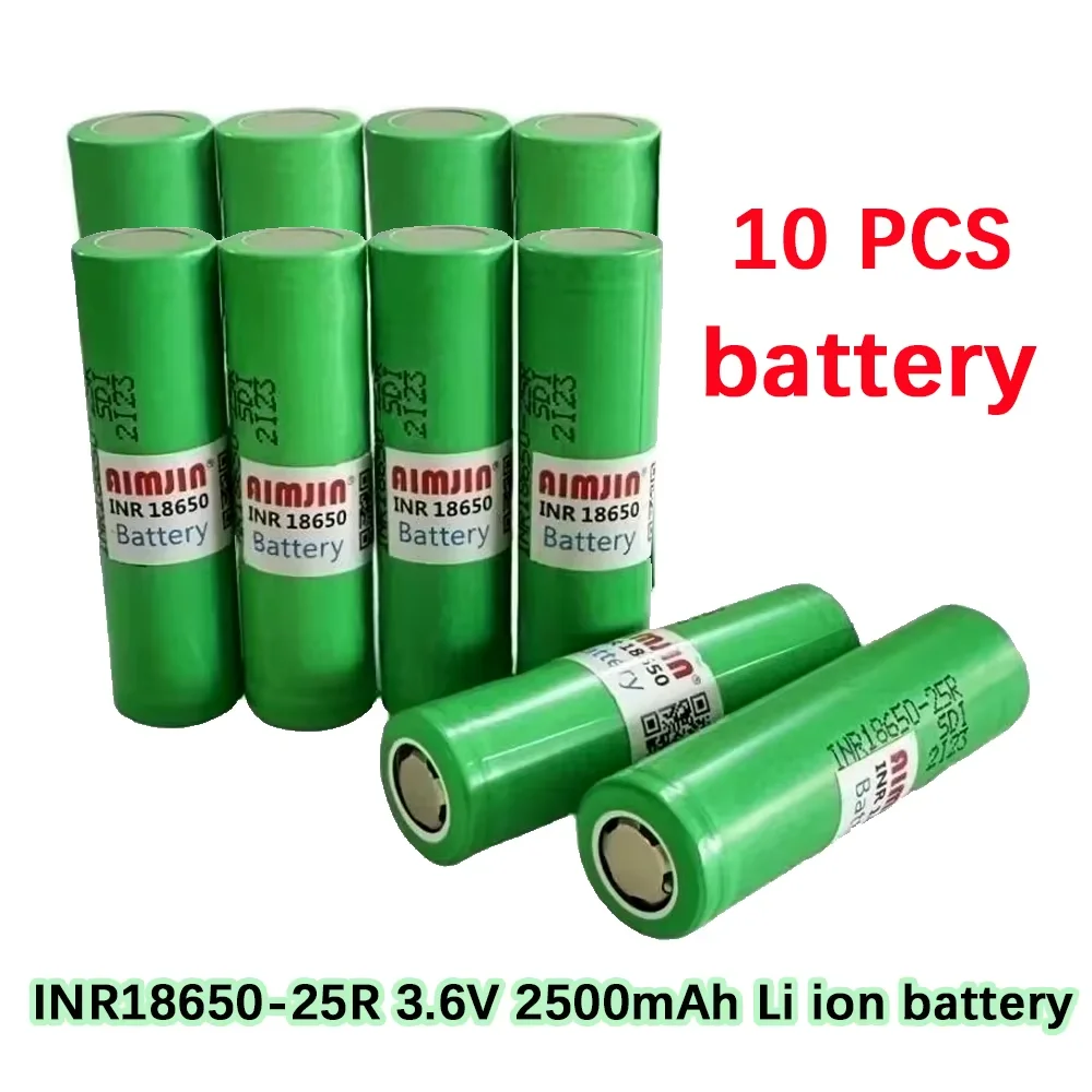 

10PCS Battery 3.6V 2500mAh 18650 Li-lon For Samsung INR 18650 25R Lithium Lon Battery Replacement External Battery