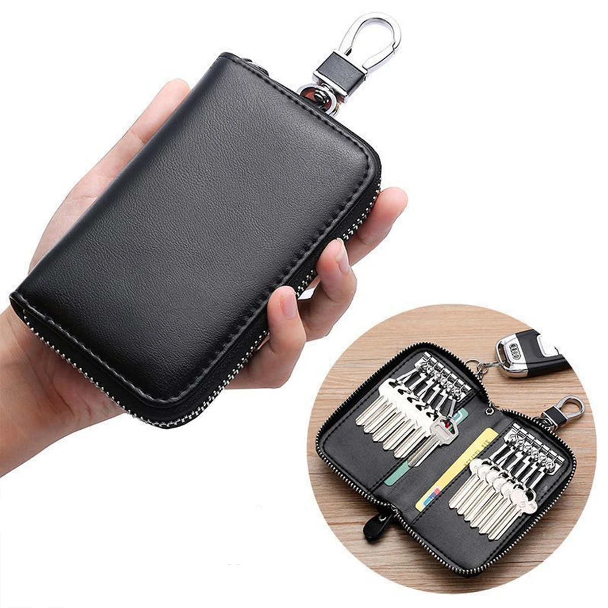 حقيبة مفاتيح محمولة من البولي يوريثان لمقطورة الخصر للرجال وغطاء حماية مفتاح التحكم عن بعد شامل مع منظم تخزين المفاتيح بسحاب