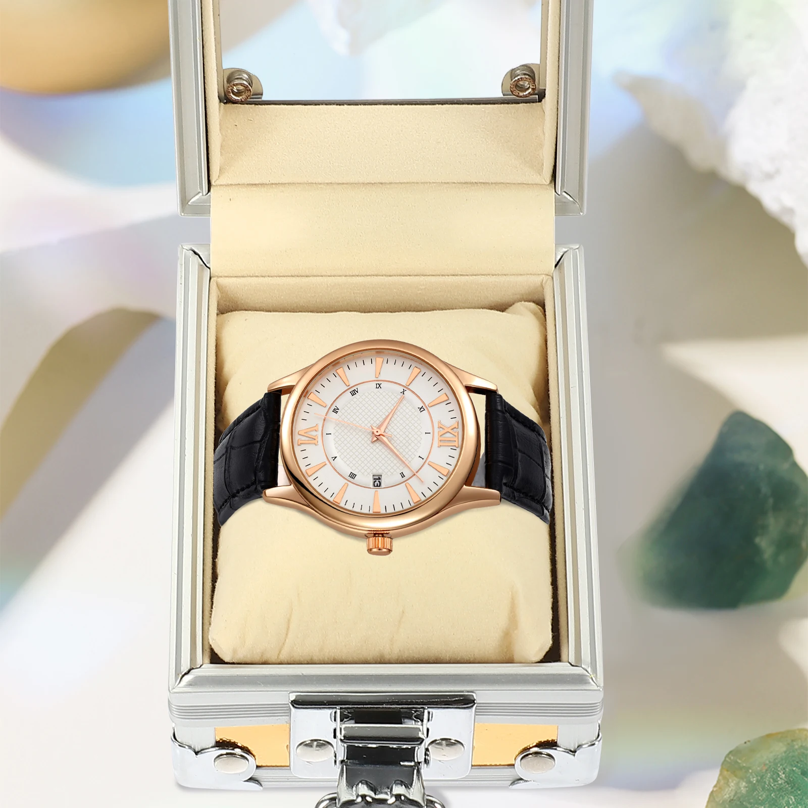 

Stainless Steel Single Grid Wrist Watch Box with Clear Lid Fashionable Storage Case for Watches Jewelry Watch Collectors