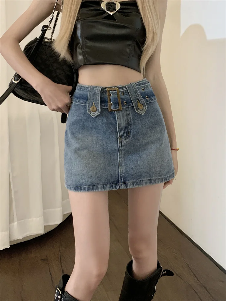 A-Linien-Rock mit hoher Taille für Damen in Übergröße, Denim, f-Länge, koreanischer Stil, Pendler, reine Farbe, Ort-Röcke