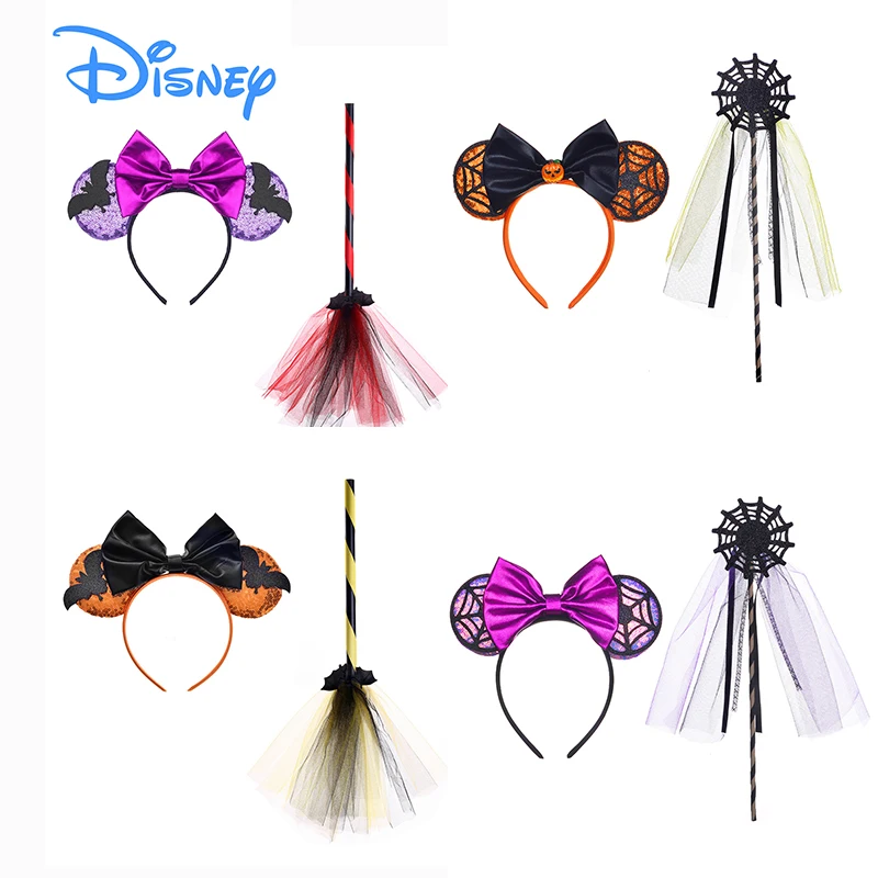 Disney Mickey Minnie Hairhoop Halloween HairBand Dark Sleeping Curse Marlene Fessen Demon Witch Bow Knot Oxhorn Headdress