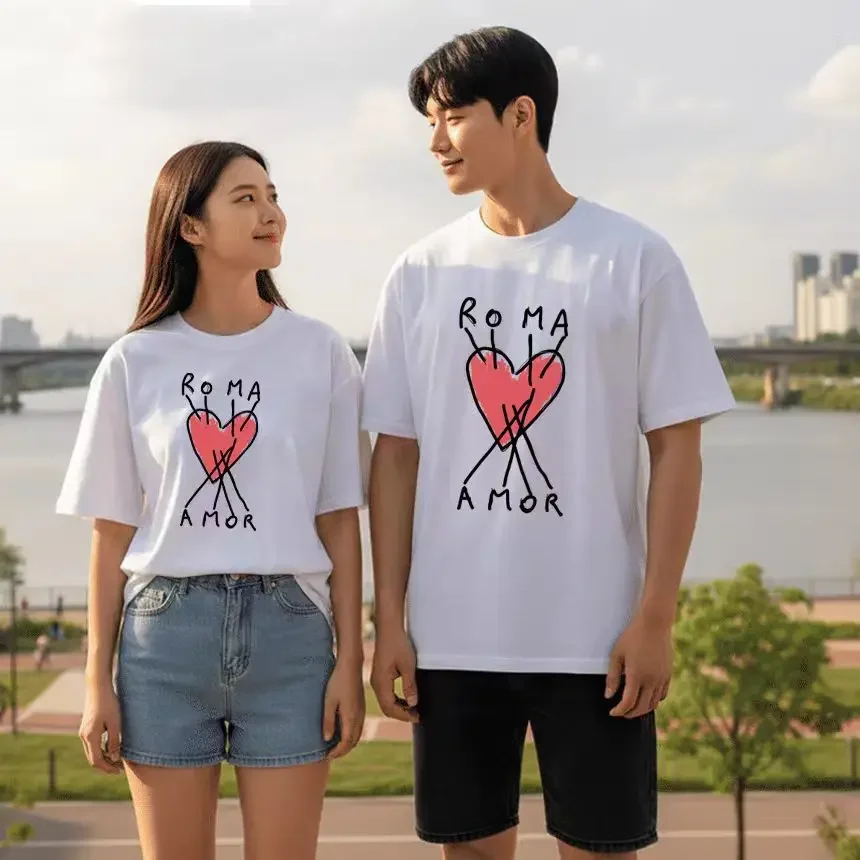 Couple's Love Heart Print T-Shirt – “ROMA AMOR” Design, Unisex Fit 2026