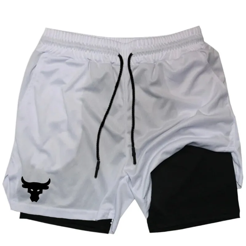 Men's Gym Shorts Double Layer 2-in-1 Compression Stretchy Sports Shorts Quick Dry Fitness Workout Towel Loop Summer Performance